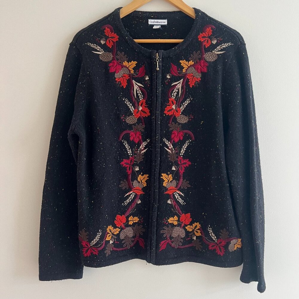 Vintage Croft & Barrow Embroidered Fall Sweater Leaf Cottagecore Academia Knit